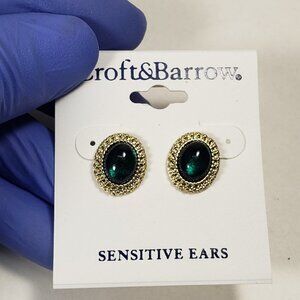 Croft & Barrow Gold tone Dainty Green Oval Design Stud Earrings, Women's Jewelry